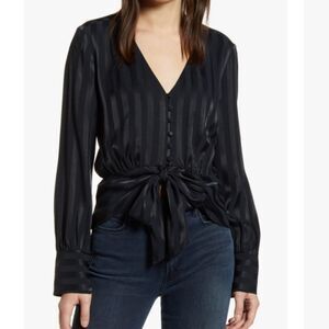 NWT Chelsea28 Tie Front Satin Blouse Black Top